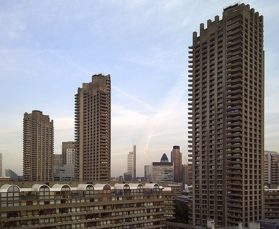 The concrete residential towers of the Barbican Estate, London
