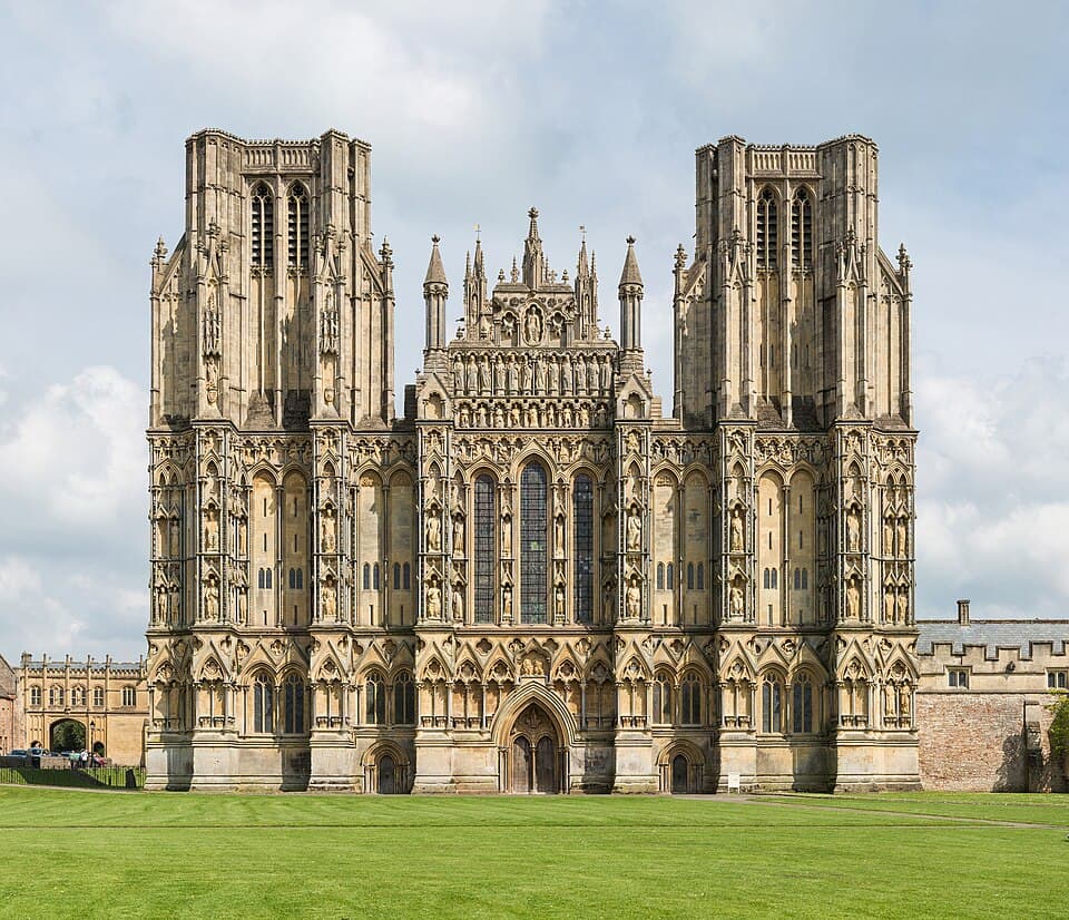 The sculpture-covered west front of Wells Cathedral