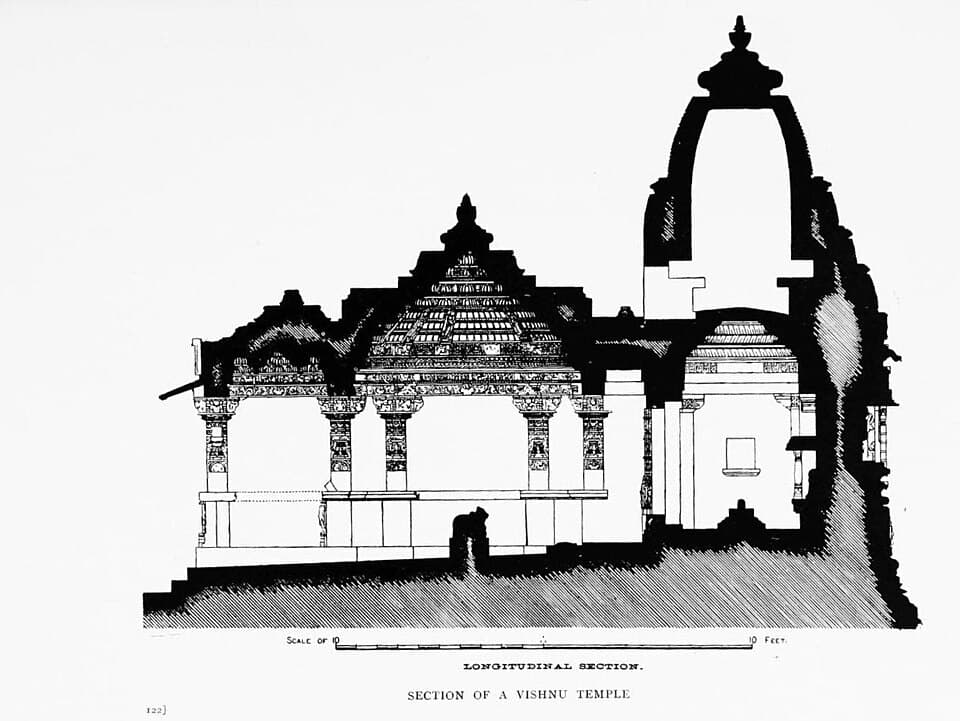 1915 architectural sketch of a Nagara-style Vishnu temple