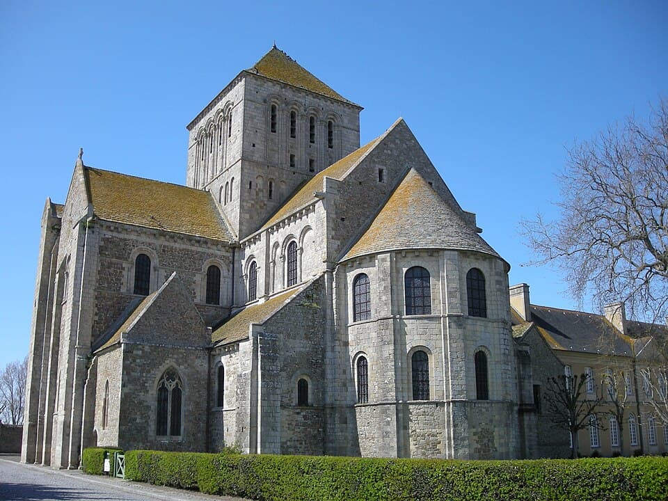 The Romanesque nave of Lessay Abbey, Normandy
