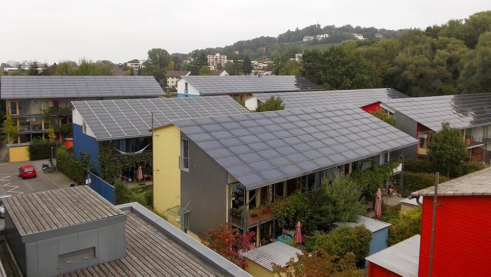 Solar panel-clad housing at the Solar Settlement, Freiburg